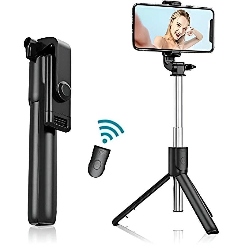 R1S 4-in-1 Wireless Bluetooth Selfie Stick Tripod with LED Fill Light and Detachable Remote, Extendable to 70cm for All Phones, Portable Stand for Live Streaming, Vlogging, and Travel