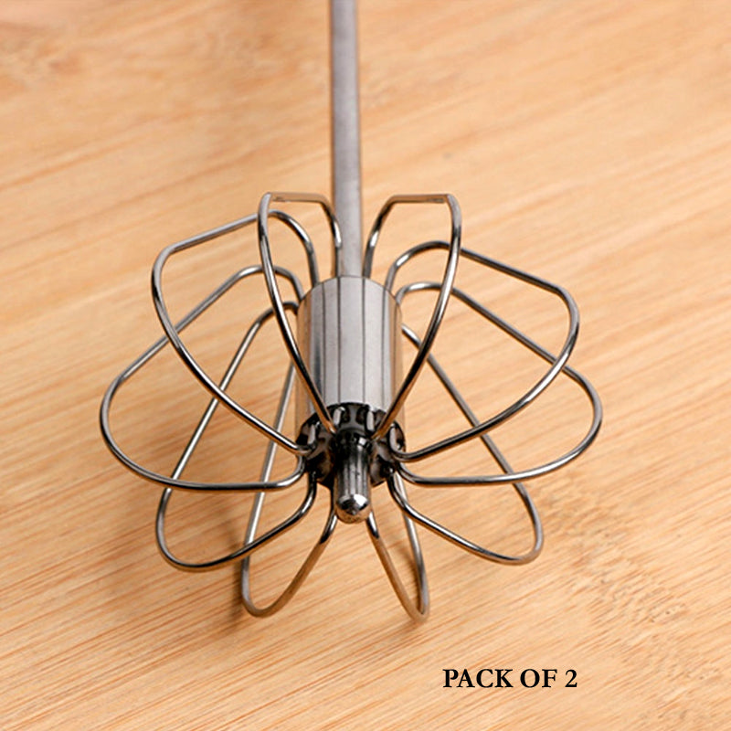 Kitchen Essential (Pack of 2): Stainless Steel Semi-Automatic Hand Whisk Mixer | Coffee, Milk & Cream Frother Tool