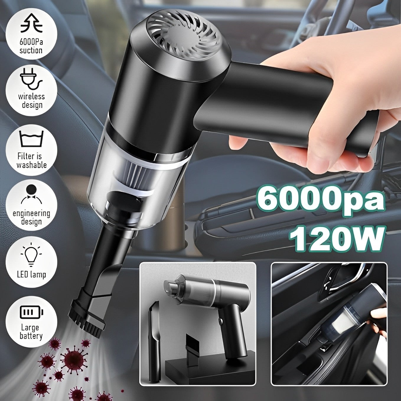 Mini Portable 3 In 1 Powerful Cordless Vacumm Cleaner Duster Blower Air Pump