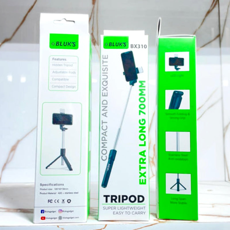 BLUK’S BX-310 Selfie Stick Tripod with Bluetooth Remote & Selfie Light – 700mm Extendable