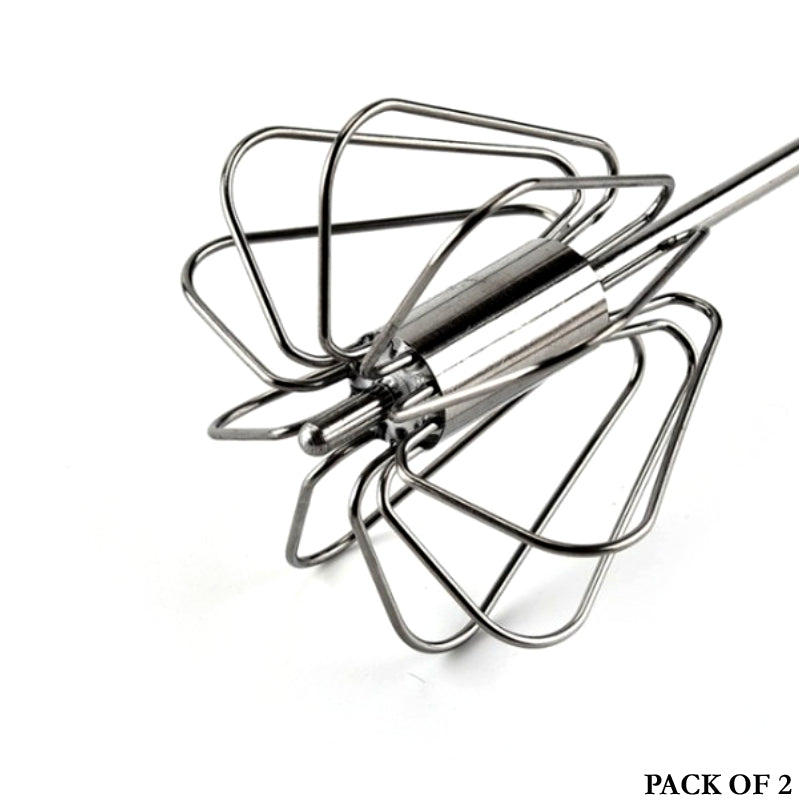 Kitchen Essential (Pack of 2): Stainless Steel Semi-Automatic Hand Whisk Mixer | Coffee, Milk & Cream Frother Tool