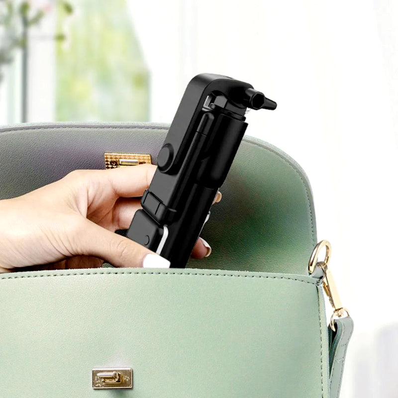 R1S 4-in-1 Wireless Bluetooth Selfie Stick Tripod with LED Fill Light and Detachable Remote, Extendable to 70cm for All Phones, Portable Stand for Live Streaming, Vlogging, and Travel