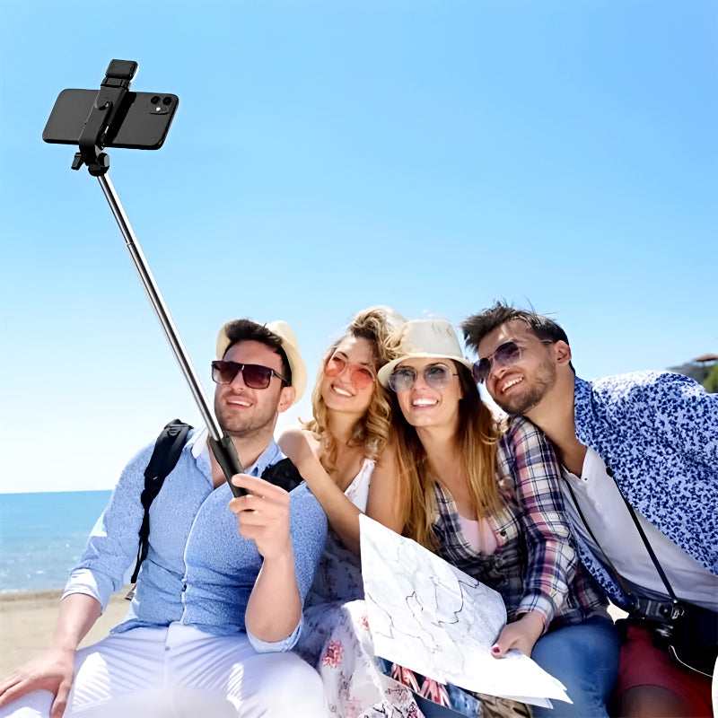 R1S 4-in-1 Wireless Bluetooth Selfie Stick Tripod with LED Fill Light and Detachable Remote, Extendable to 70cm for All Phones, Portable Stand for Live Streaming, Vlogging, and Travel