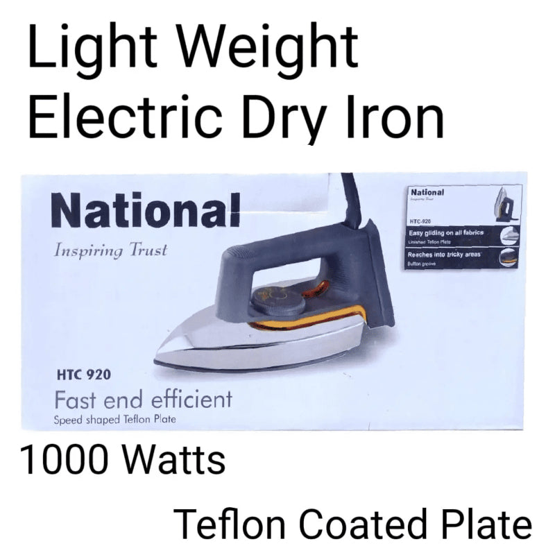 1000W National Teflon Coated Plate HTC920 Electric Dry Iron with Adjustable Temperature Control