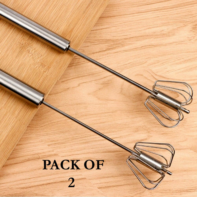 Kitchen Essential (Pack of 2): Stainless Steel Semi-Automatic Hand Whisk Mixer | Coffee, Milk & Cream Frother Tool