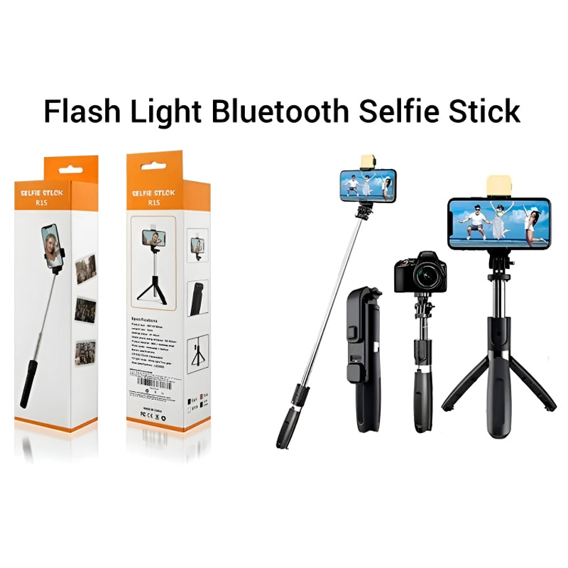 R1S 4-in-1 Wireless Bluetooth Selfie Stick Tripod with LED Fill Light and Detachable Remote, Extendable to 70cm for All Phones, Portable Stand for Live Streaming, Vlogging, and Travel