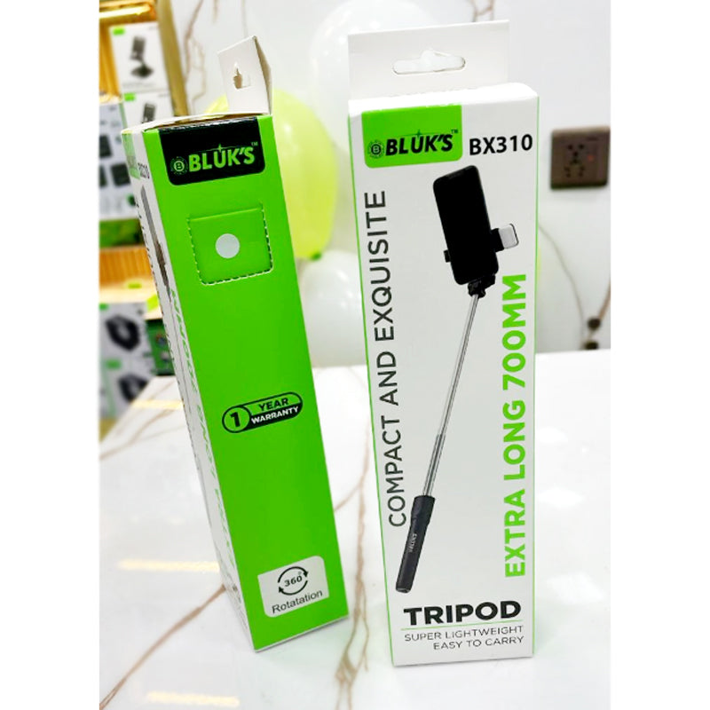 BLUK’S BX-310 Selfie Stick Tripod with Bluetooth Remote & Selfie Light – 700mm Extendable