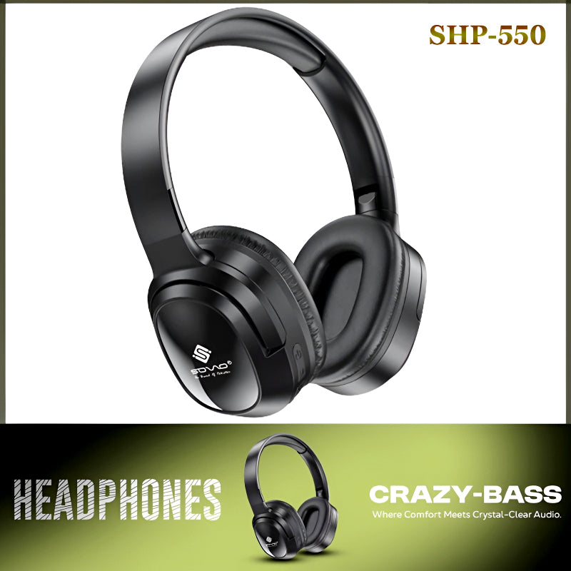 SOVO SHP-550 Crazy Bass Series Wireless Bluetooth 5.3 Headphones – ANC, Foldable Design, HD Sound, Soft Earpads
