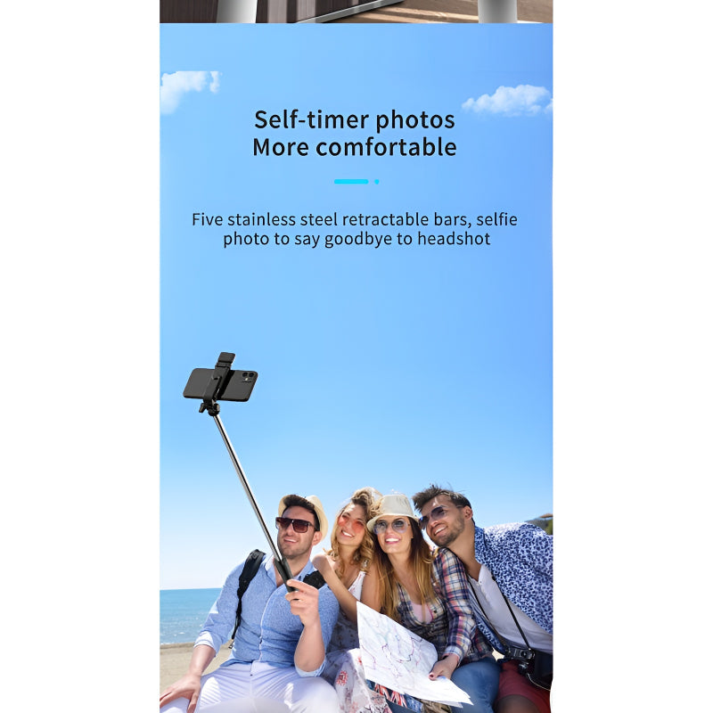 R1S 4-in-1 Wireless Bluetooth Selfie Stick Tripod with LED Fill Light and Detachable Remote, Extendable to 70cm for All Phones, Portable Stand for Live Streaming, Vlogging, and Travel